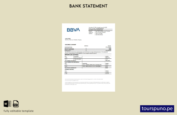 listo para imprimir plantilla de word   extracto bancario de Paraguay BBVA